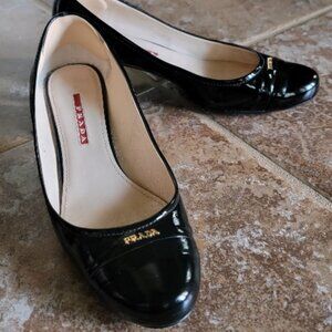 PRADA-Black Patent Leather Logo Shoes Eur. 37